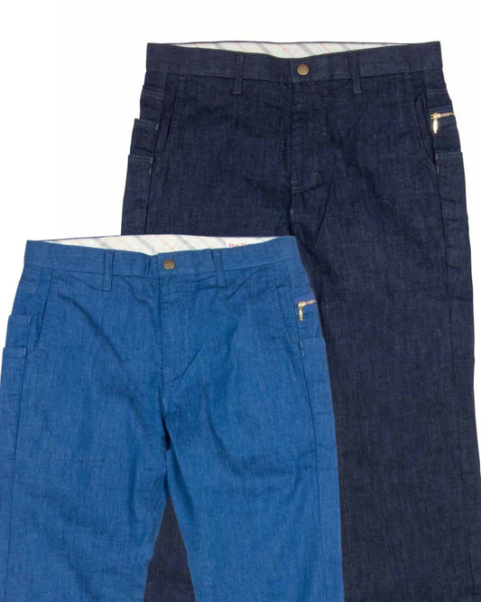 軽量で涼しい　多機能らくあき綿麻ストレッチデニムパンツ #1373